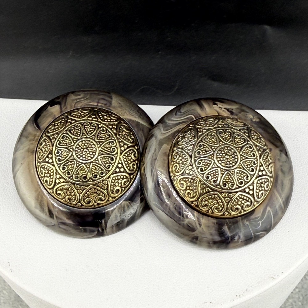 Vintage Western Germany Clip On Earrings Acrylic Chunky
